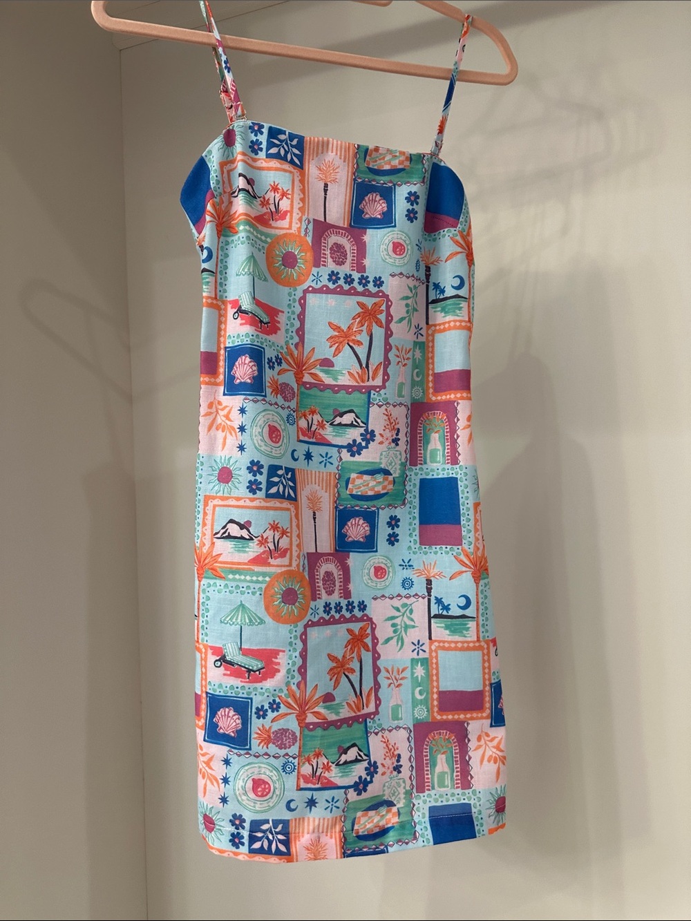 Pink Lily small Printed romper - Aqua & Coral. Like new
